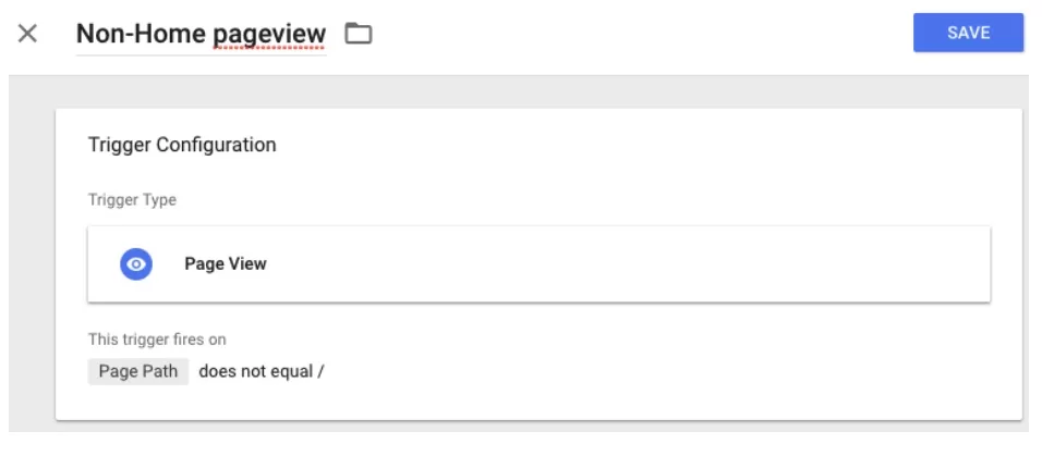 GTM pageview trigger for all pages except the homepage