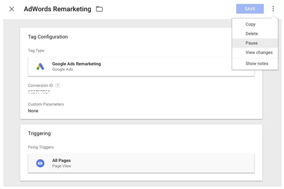GTM "Pause tag" functionality