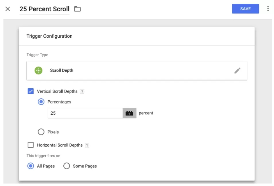 GTM trigger for 25% page scroll