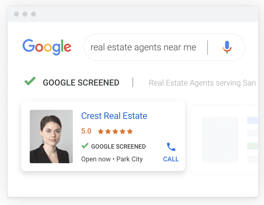 example of google screened local service ads for real estate agents