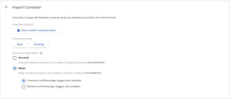 step 2, import gtm container