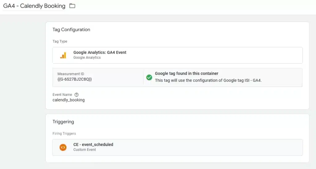 ga4 event tag in GTM for the calendly_booking event