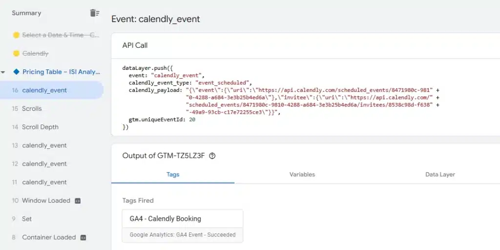 gtm debugging showing tag firing on event_scheduled event