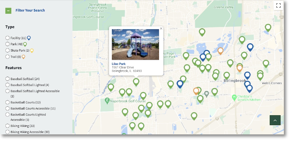 customizable map with facilities and their features