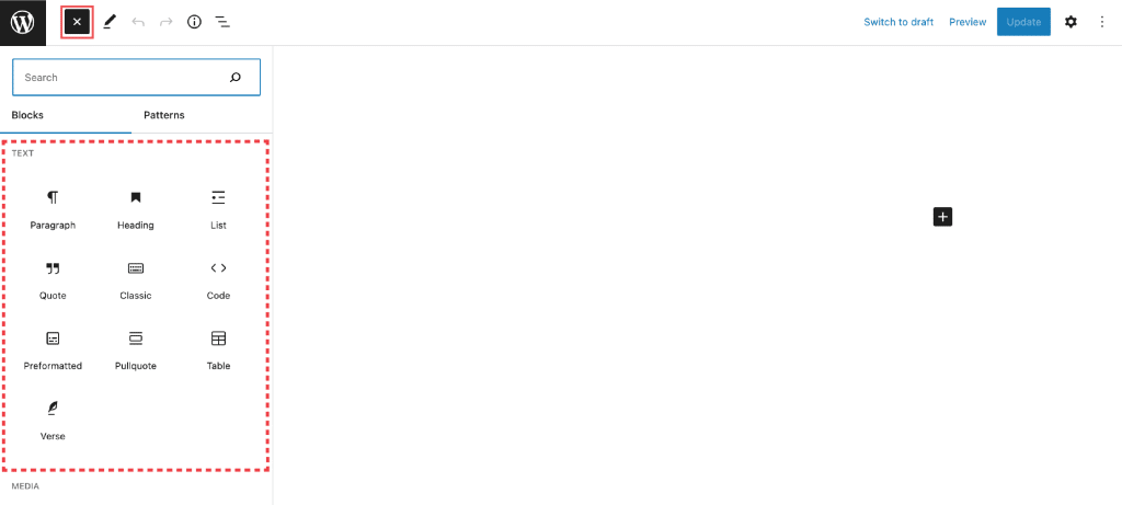 Text Block Categories Image showing how to access Text Block Categories from the Block Library