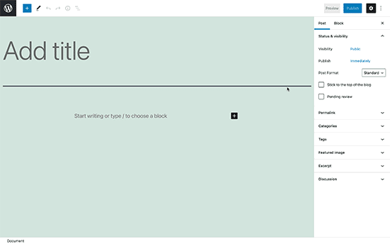 WordPress Editor Comparisons WordPress Gutenberg Block Editor "New Post" Image