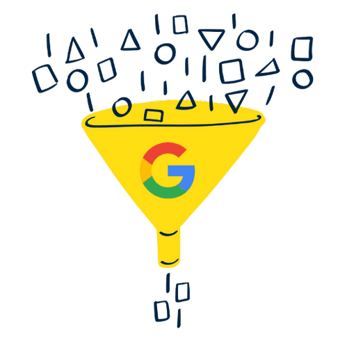 G Google logo on a funnel showing them hoovering up data