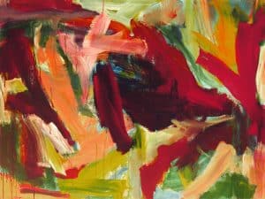 Red, orange, green abstract painting
